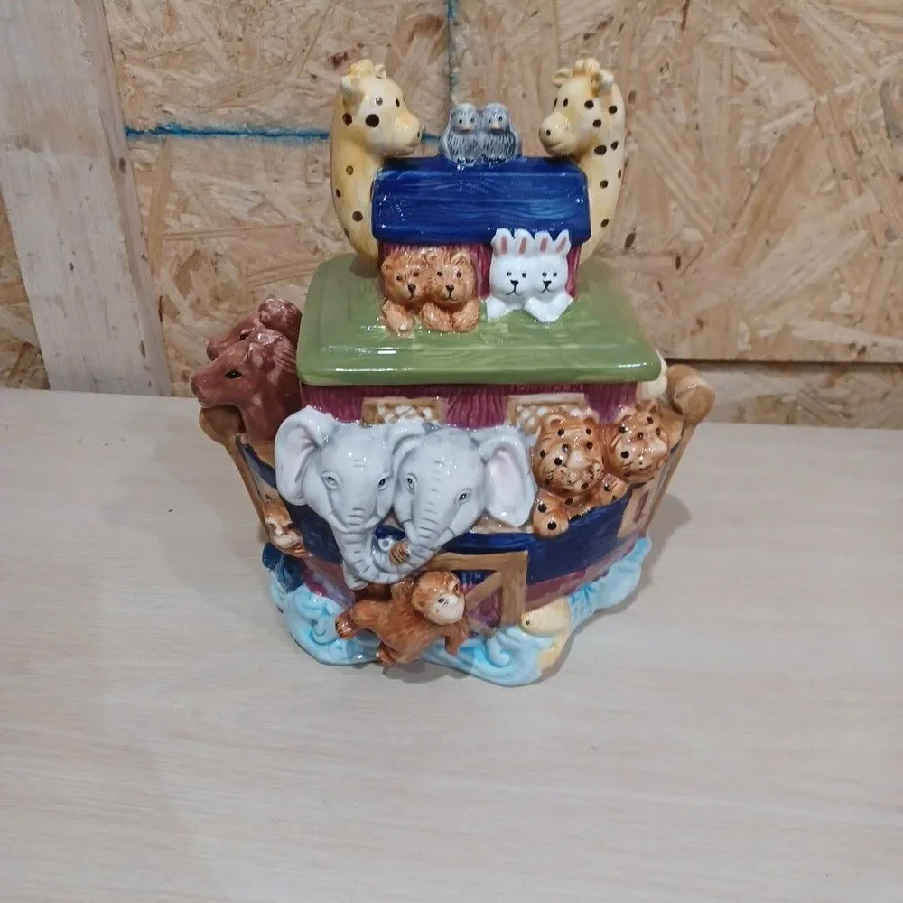 Vintage Noah’s Ark Ceramic Cookie Jar | Animal Ark Canister | Whimsical Biblical